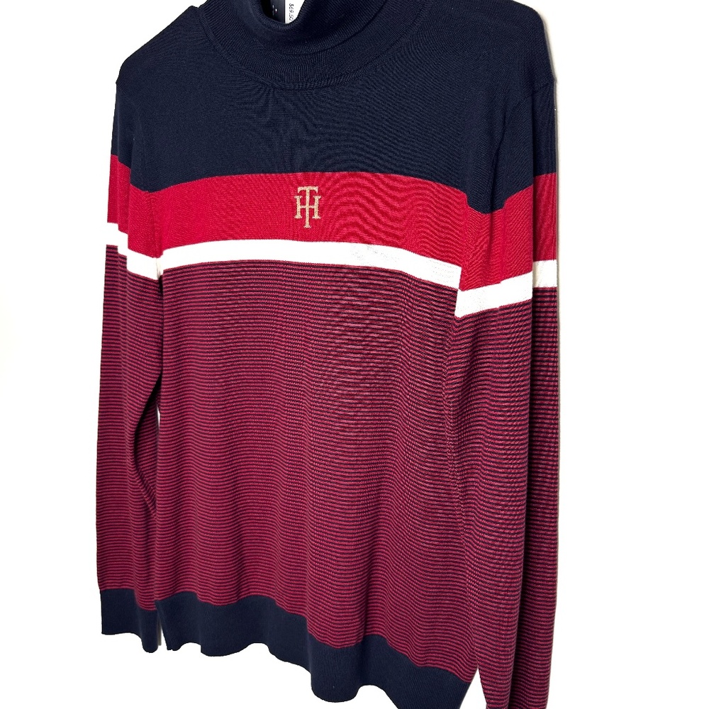 100%cotton  Stylish striped sweater with a stand-up collar size L